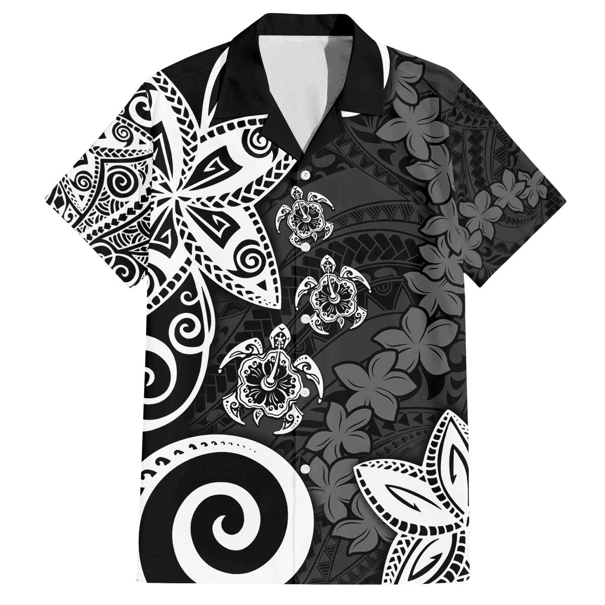 Polynesia Family Matching Off The Shoulder Long Sleeve Dress and Hawaiian Shirt Black Tribal Turtle Floral Pattern LT05 Dad's Shirt - Short Sleeve Black - Polynesian Pride