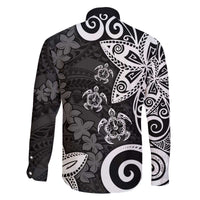 Polynesia Family Matching Off The Shoulder Long Sleeve Dress and Hawaiian Shirt Black Tribal Turtle Floral Pattern LT05 - Polynesian Pride