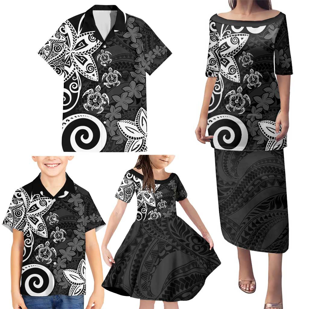 Polynesia Family Matching Puletasi and Hawaiian Shirt Black Tribal Turtle Floral Pattern LT05 - Polynesian Pride