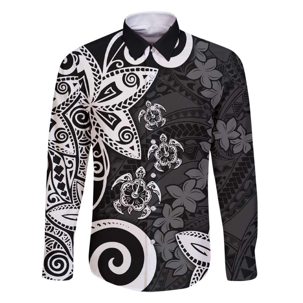 Polynesia Family Matching Short Sleeve Bodycon Dress and Hawaiian Shirt Black Tribal Turtle Floral Pattern LT05 Dad's Shirt - Long Sleeve Black - Polynesian Pride