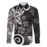 Polynesia Family Matching Short Sleeve Bodycon Dress and Hawaiian Shirt Black Tribal Turtle Floral Pattern LT05 Dad's Shirt - Long Sleeve Black - Polynesian Pride