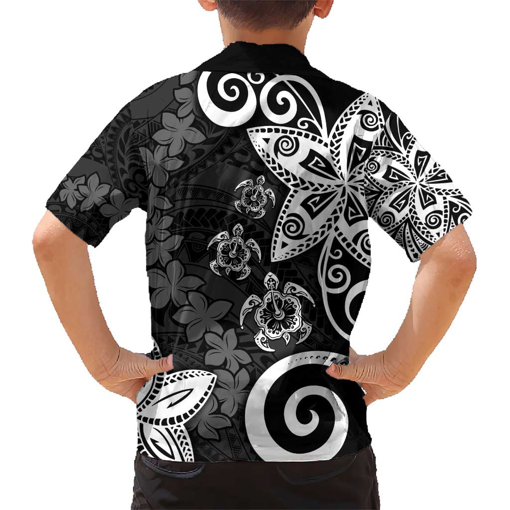 Polynesia Kid Hawaiian Shirt Black Tribal Turtle Floral Pattern