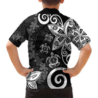 Polynesia Kid Hawaiian Shirt Black Tribal Turtle Floral Pattern
