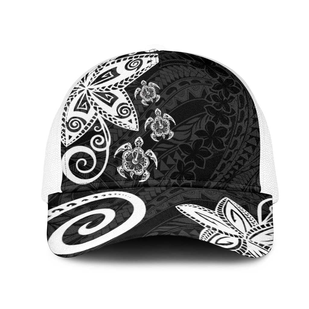 Polynesia Mesh Trucker Cap Black Tribal Turtle Floral Pattern - Polynesian Pride