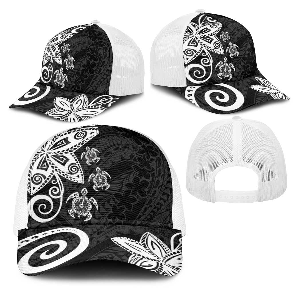 Polynesia Mesh Trucker Cap Black Tribal Turtle Floral Pattern - Polynesian Pride