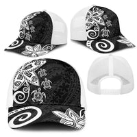 Polynesia Mesh Trucker Cap Black Tribal Turtle Floral Pattern - Polynesian Pride