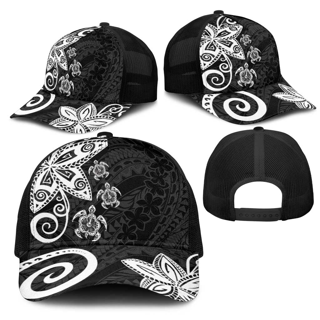 Polynesia Mesh Trucker Cap Black Tribal Turtle Floral Pattern - Polynesian Pride