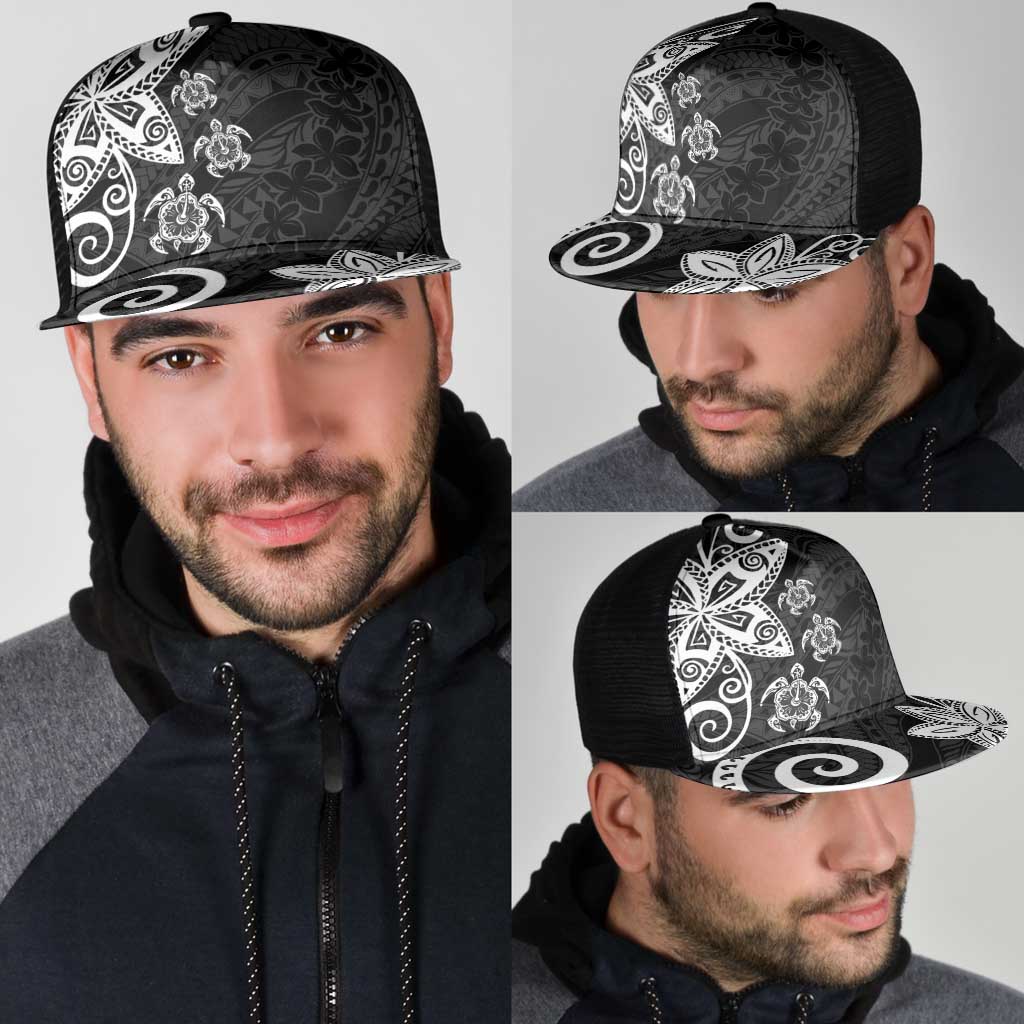Polynesia Mesh Trucker Cap Black Tribal Turtle Floral Pattern - Polynesian Pride