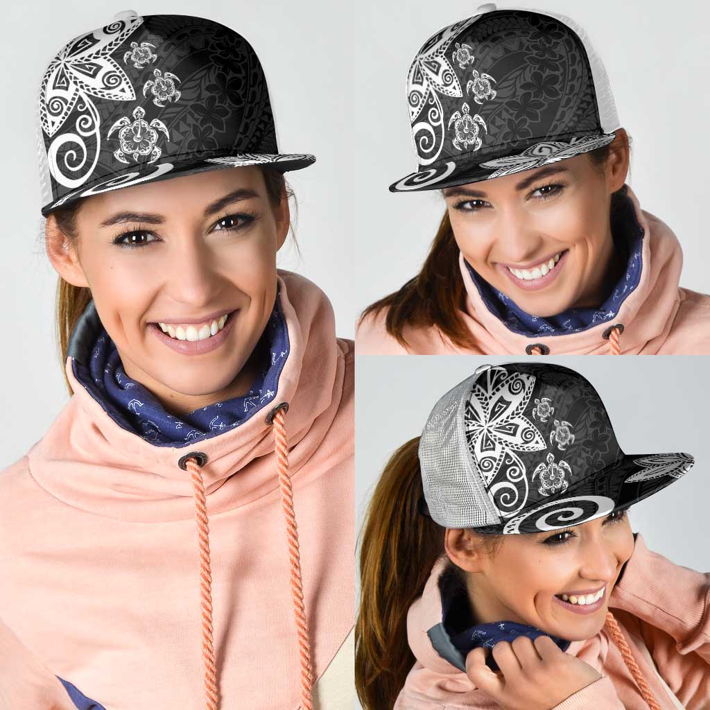 Polynesia Mesh Trucker Cap Black Tribal Turtle Floral Pattern - Polynesian Pride