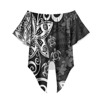 Polynesia Off Shoulder Wrap Waist Top Black Tribal Turtle Floral Pattern LT05 Black - Polynesian Pride