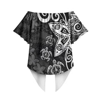 Polynesia Off Shoulder Wrap Waist Top Black Tribal Turtle Floral Pattern LT05 - Polynesian Pride