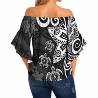 Polynesia Off Shoulder Wrap Waist Top Black Tribal Turtle Floral Pattern LT05 - Polynesian Pride