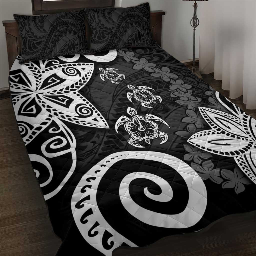 Polynesia Quilt Bed Set Black Tribal Turtle Floral Pattern LT05 Black - Polynesian Pride