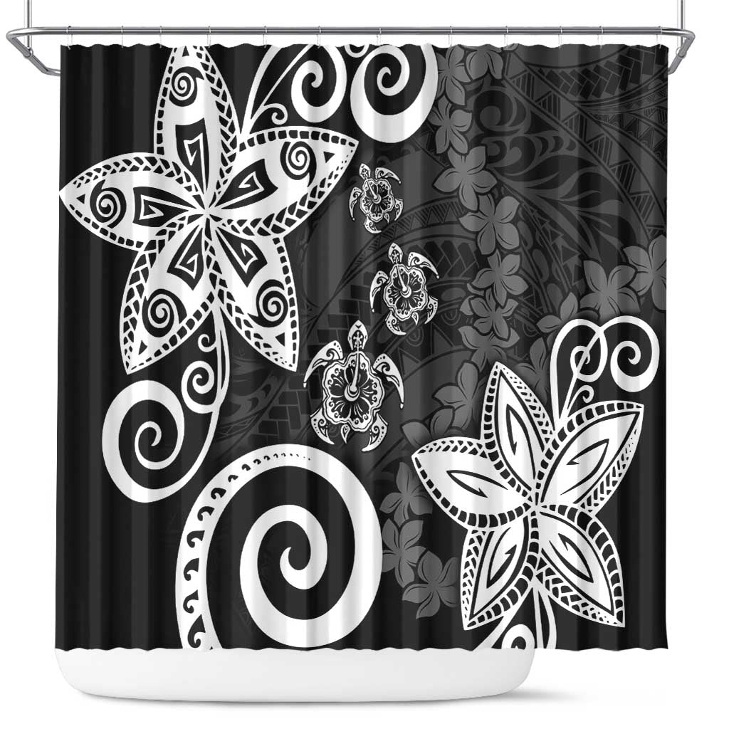 Polynesia Shower Curtain Black Tribal Turtle Floral Pattern LT05 Black - Polynesian Pride
