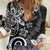 Polynesia Women Casual Shirt Black Tribal Turtle Floral Pattern