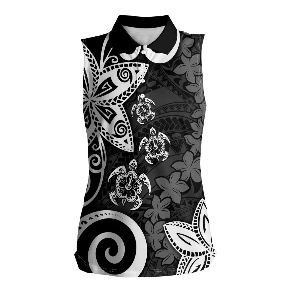 Polynesia Women Sleeveless Polo Shirt Black Tribal Turtle Floral Pattern LT05 Female Black - Polynesian Pride