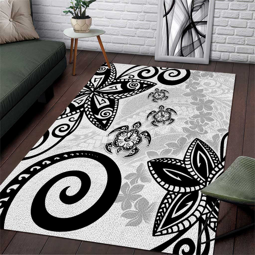 Polynesia Area Rug White Tribal Turtle Floral Pattern LT05 White - Polynesian Pride