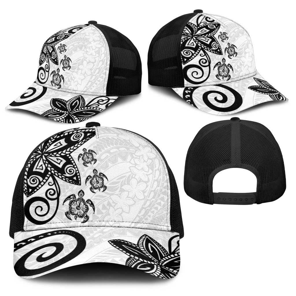 Polynesia Baseball Net Cap White Tribal Turtle Floral Pattern - Polynesian Pride