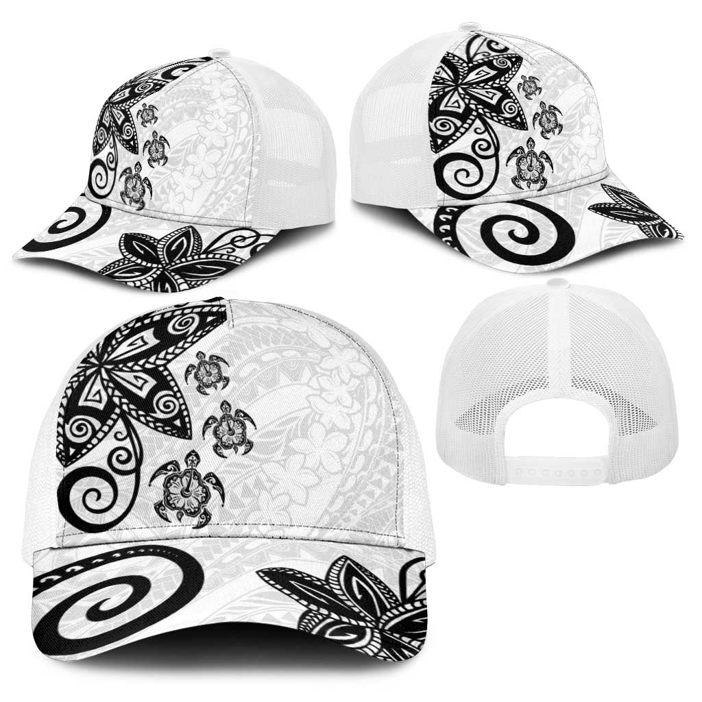 Polynesia Baseball Net Cap White Tribal Turtle Floral Pattern - Polynesian Pride