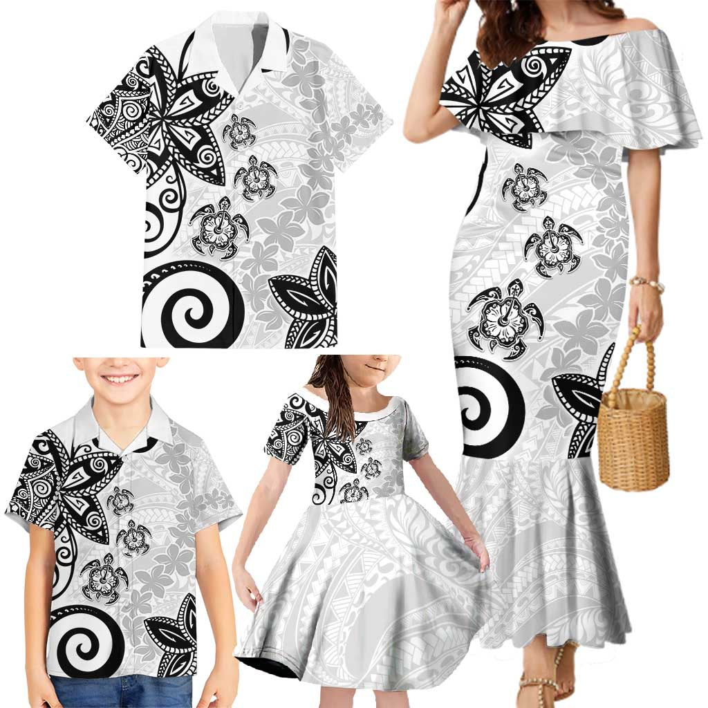 Polynesia Family Matching Mermaid Dress and Hawaiian Shirt White Tribal Turtle Floral Pattern LT05 - Polynesian Pride