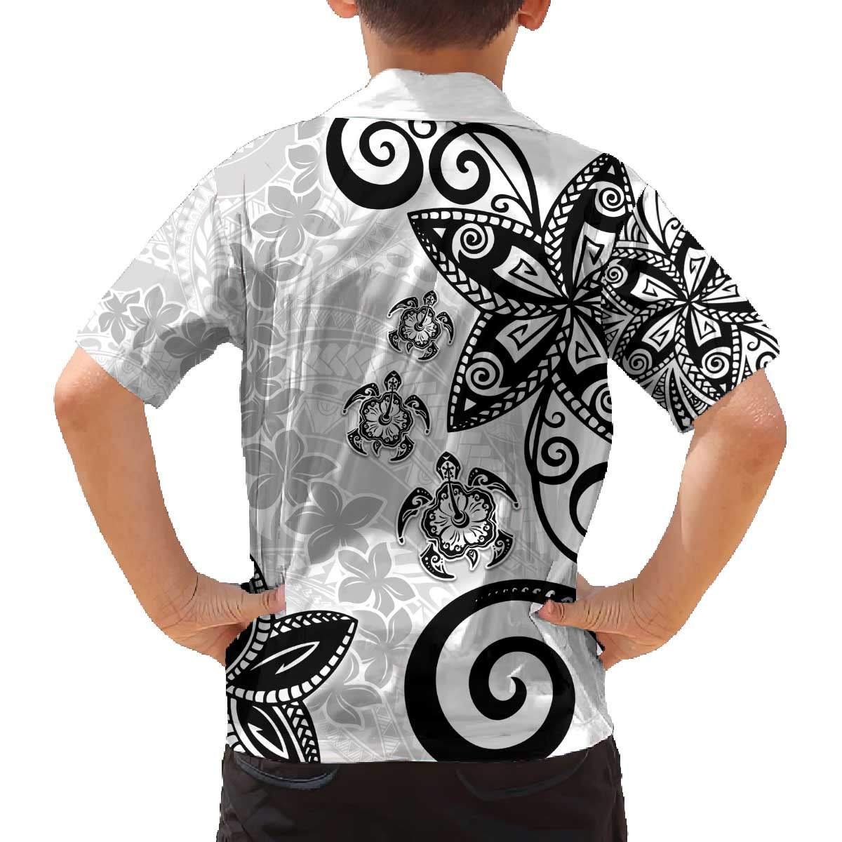 Polynesia Family Matching Off The Shoulder Long Sleeve Dress and Hawaiian Shirt White Tribal Turtle Floral Pattern LT05 - Polynesian Pride
