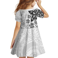 Polynesia Family Matching Off The Shoulder Long Sleeve Dress and Hawaiian Shirt White Tribal Turtle Floral Pattern LT05 - Polynesian Pride