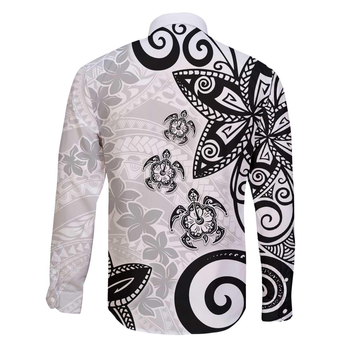 Polynesia Family Matching Off The Shoulder Long Sleeve Dress and Hawaiian Shirt White Tribal Turtle Floral Pattern LT05 - Polynesian Pride