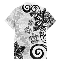 Polynesia Family Matching Off Shoulder Maxi Dress and Hawaiian Shirt White Tribal Turtle Floral Pattern