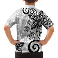 Polynesia Family Matching Off Shoulder Short Dress and Hawaiian Shirt White Tribal Turtle Floral Pattern LT05 - Polynesian Pride