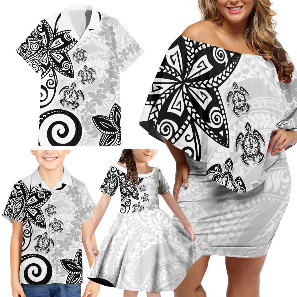 Polynesia Family Matching Off Shoulder Short Dress and Hawaiian Shirt White Tribal Turtle Floral Pattern LT05 - Polynesian Pride