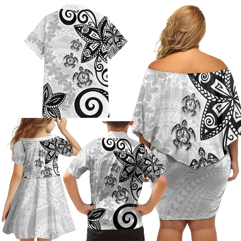 Polynesia Family Matching Off Shoulder Short Dress and Hawaiian Shirt White Tribal Turtle Floral Pattern LT05 - Polynesian Pride
