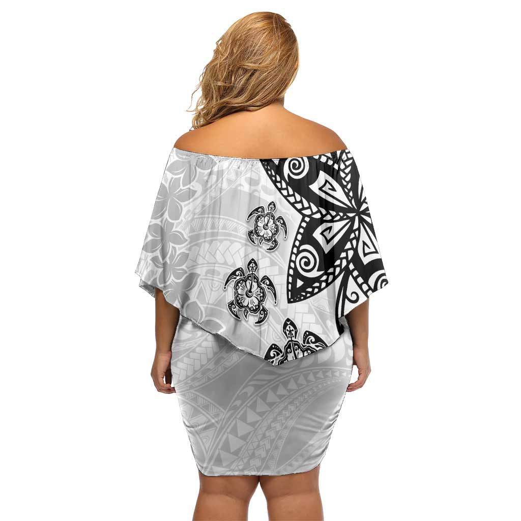 Polynesia Family Matching Off Shoulder Short Dress and Hawaiian Shirt White Tribal Turtle Floral Pattern LT05 - Polynesian Pride