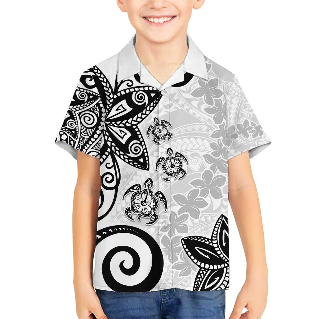 Polynesia Family Matching Off Shoulder Short Dress and Hawaiian Shirt White Tribal Turtle Floral Pattern LT05 Son's Shirt White - Polynesian Pride
