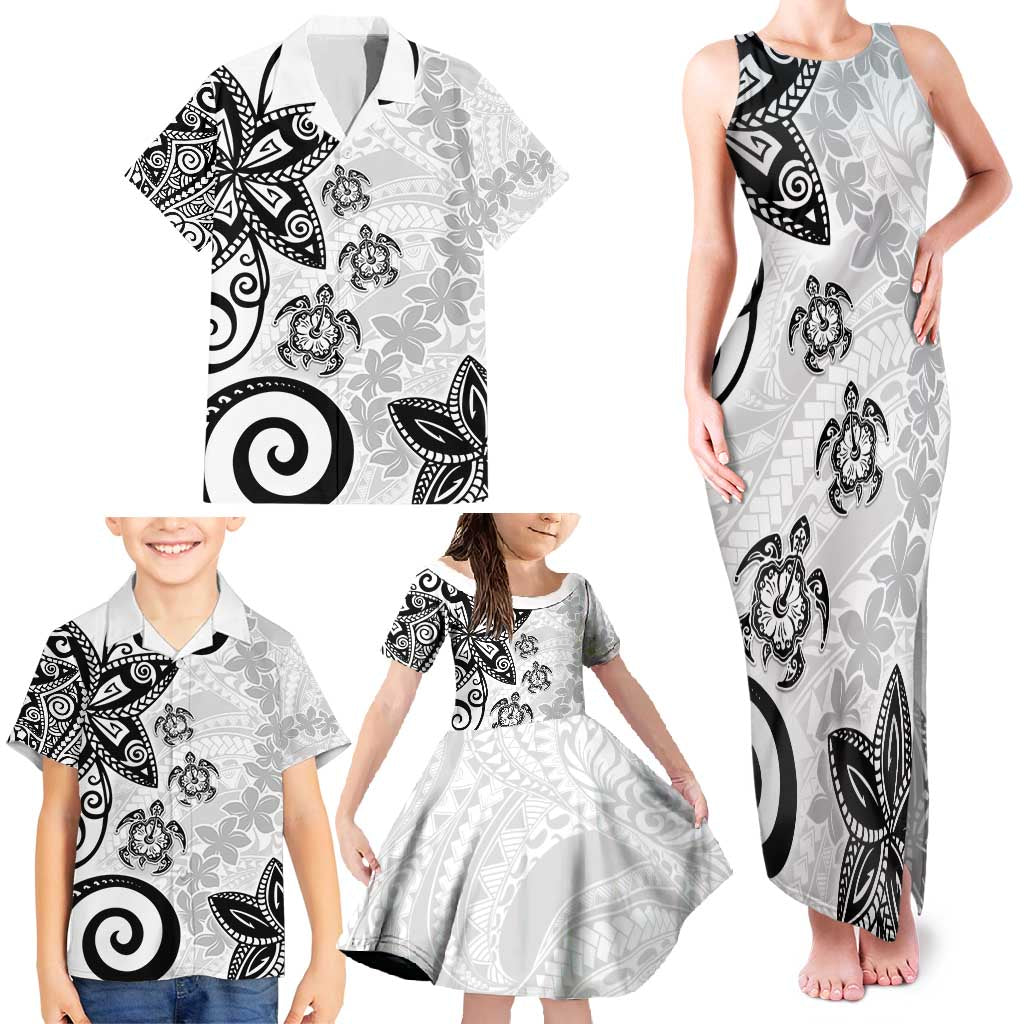 Polynesia Family Matching Tank Maxi Dress and Hawaiian Shirt White Tribal Turtle Floral Pattern LT05 - Polynesian Pride