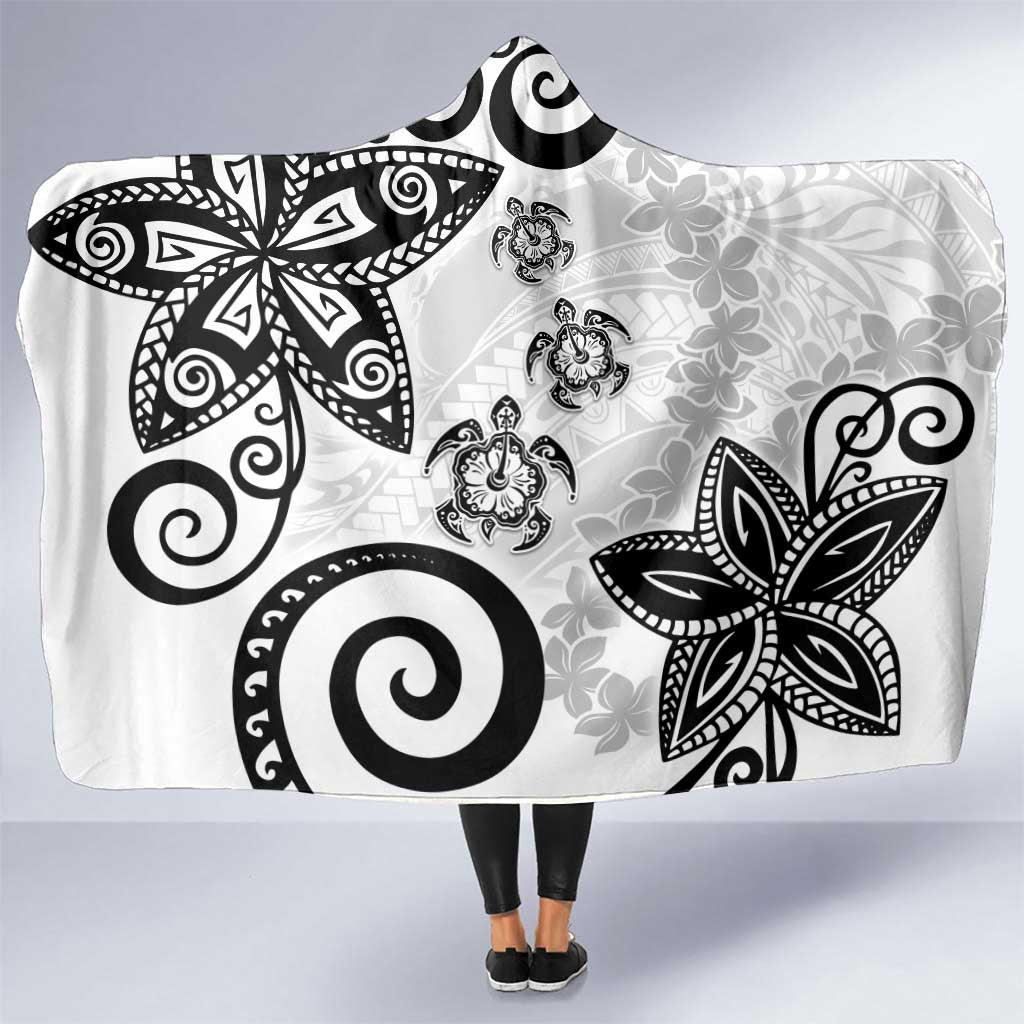 Polynesia Hooded Blanket White Tribal Turtle Floral Pattern LT05 One Size White - Polynesian Pride