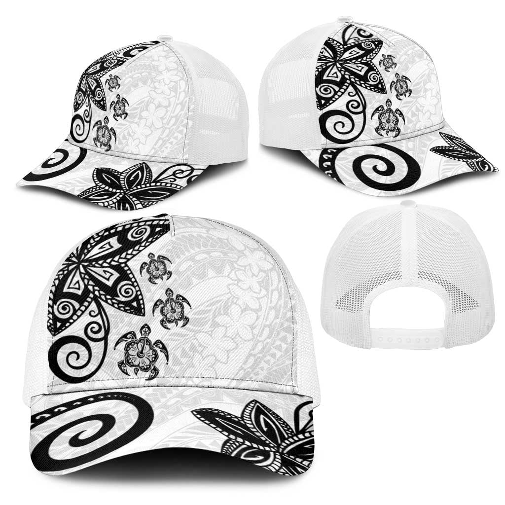 Polynesia Mesh Trucker Cap White Tribal Turtle Floral Pattern - Polynesian Pride