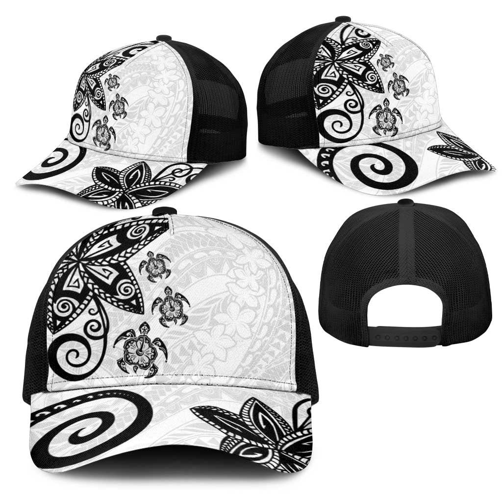 Polynesia Mesh Trucker Cap White Tribal Turtle Floral Pattern - Polynesian Pride