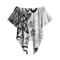 Polynesia Off Shoulder Wrap Waist Top White Tribal Turtle Floral Pattern LT05 White - Polynesian Pride