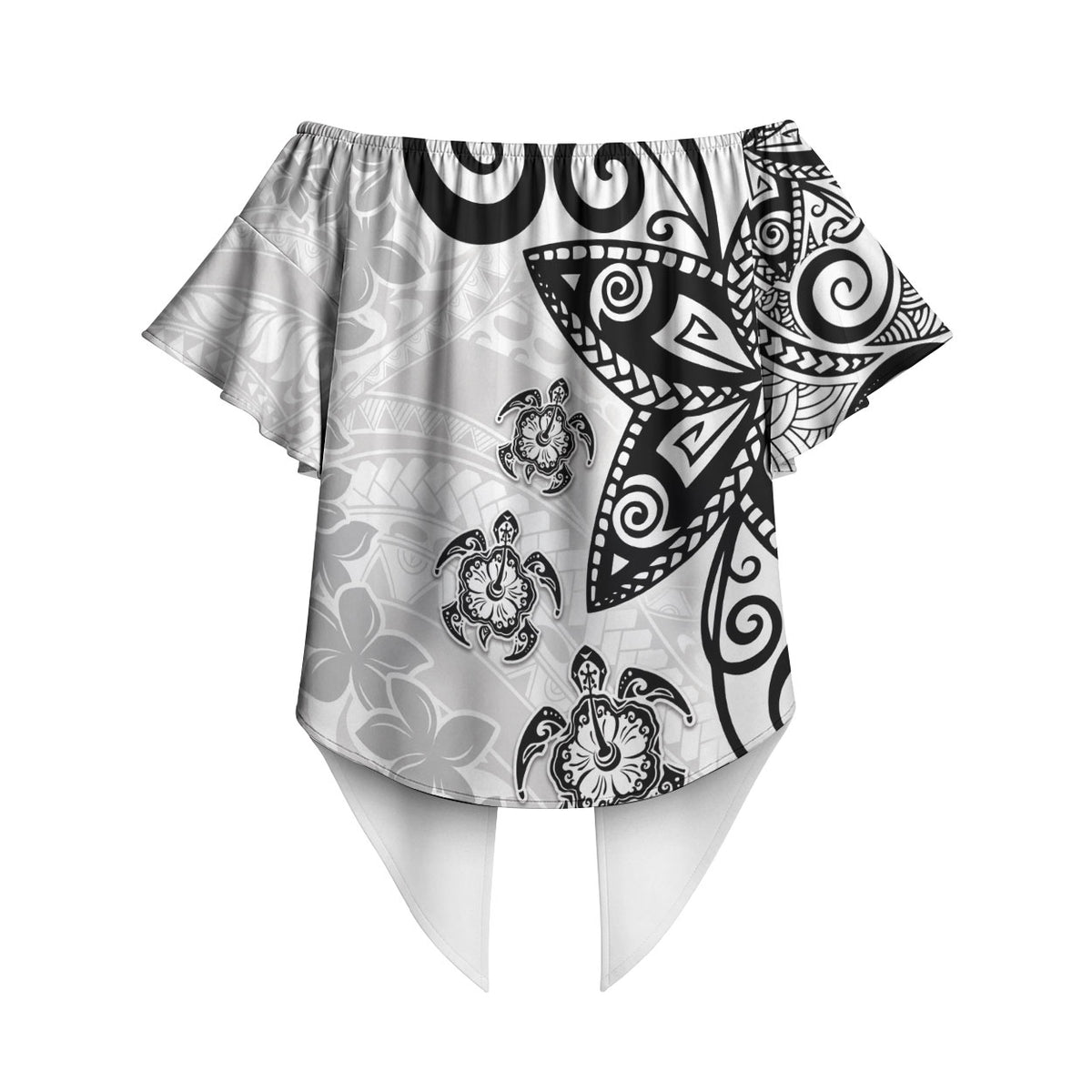 Polynesia Off Shoulder Wrap Waist Top White Tribal Turtle Floral Pattern LT05 - Polynesian Pride