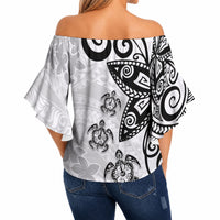 Polynesia Off Shoulder Wrap Waist Top White Tribal Turtle Floral Pattern LT05 - Polynesian Pride