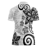Polynesia Women Polo Shirt White Tribal Turtle Floral Pattern