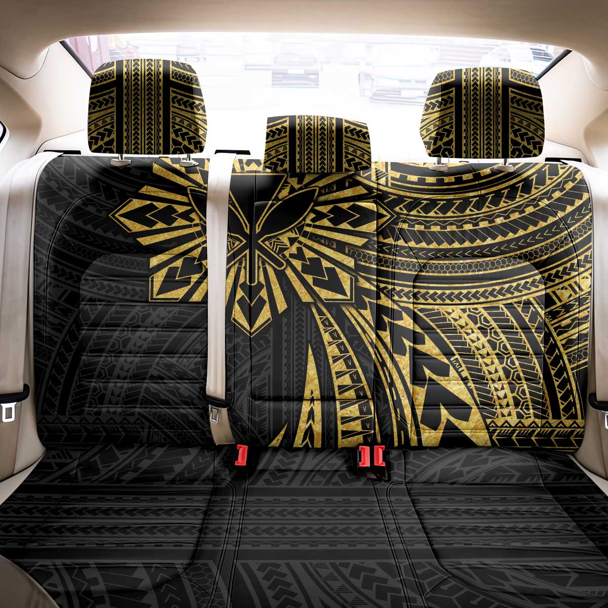 Hawaii And Philippines Back Car Seat Cover Kanaka Maoli With Tribal Sun Together Gold LT05 - Polynesian Pride