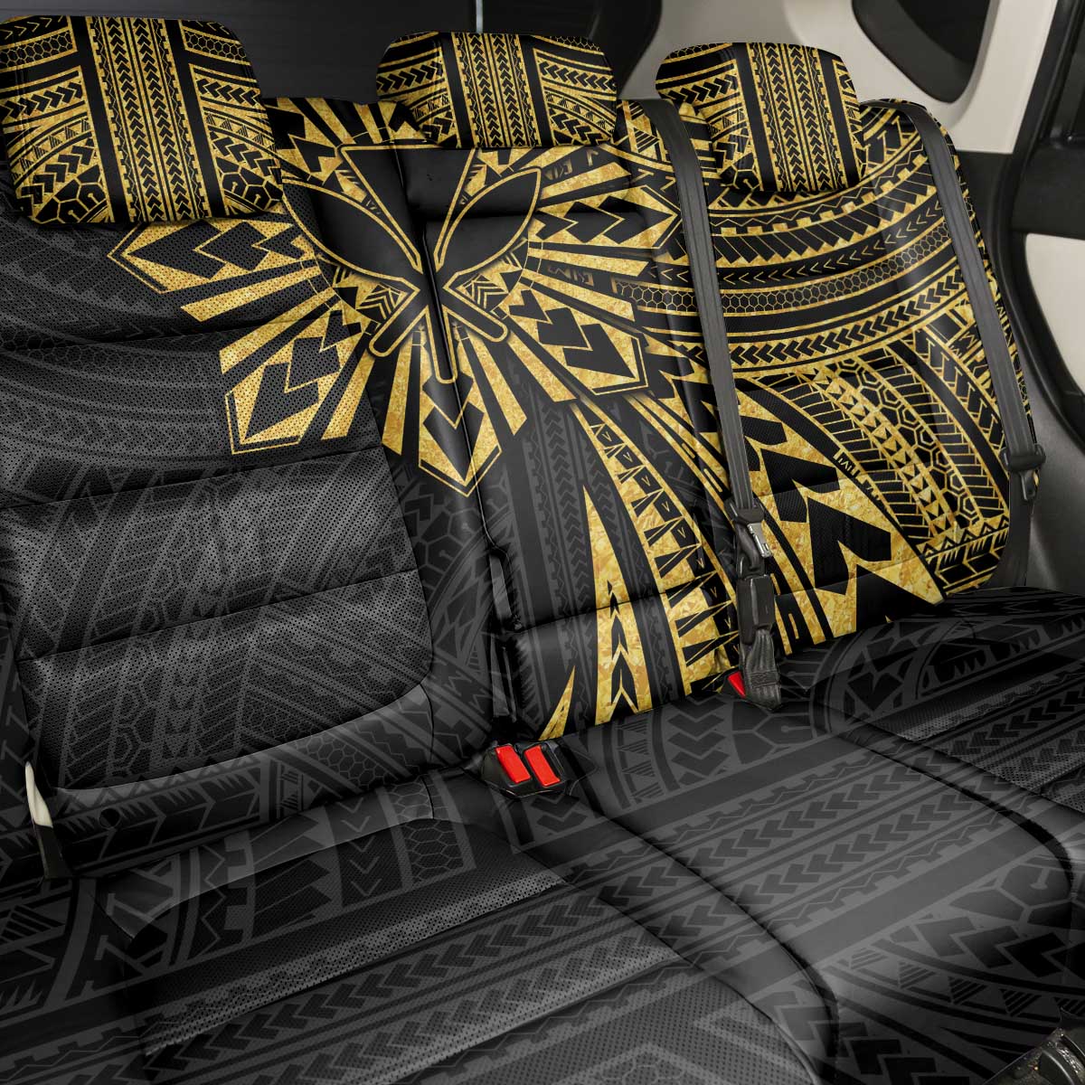 Hawaii And Philippines Back Car Seat Cover Kanaka Maoli With Tribal Sun Together Gold LT05 - Polynesian Pride