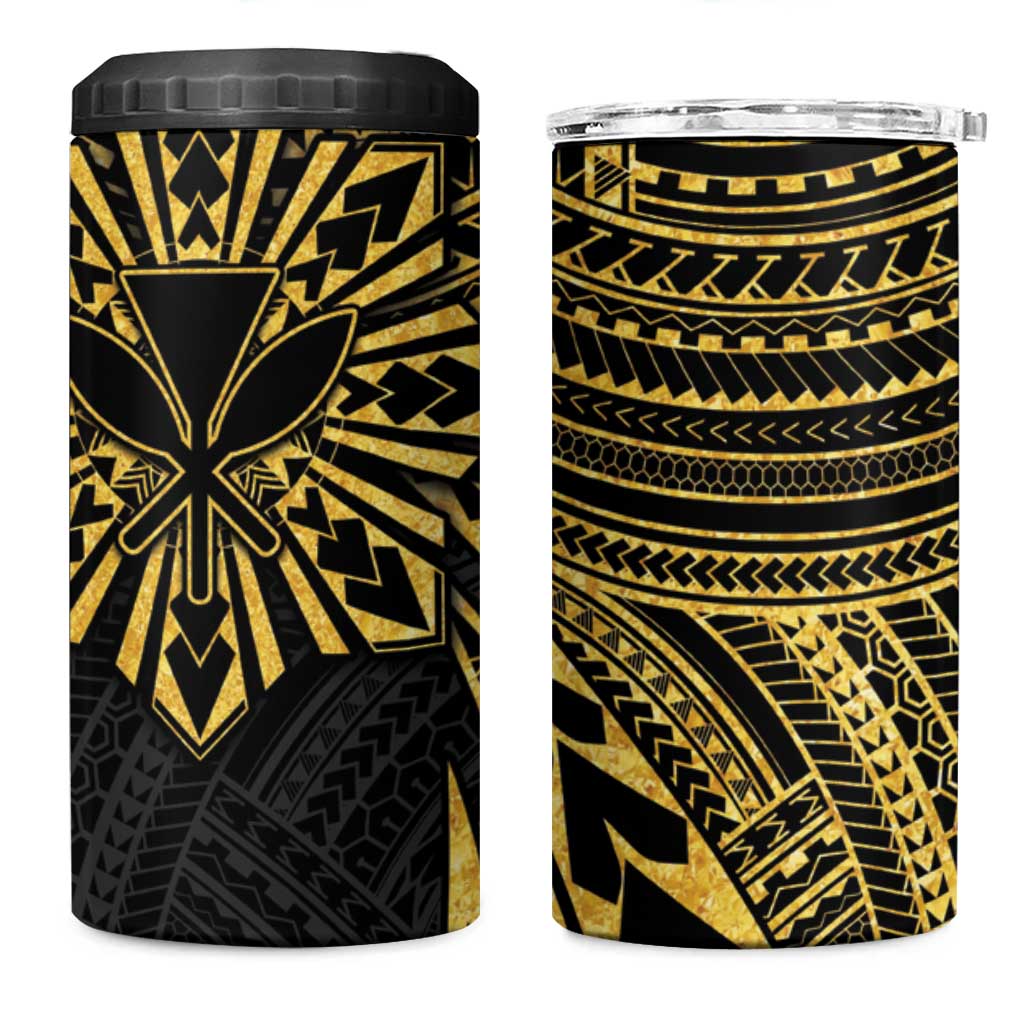 Hawaii And Philippines 4 in 1 Can Cooler Tumbler Kanaka Maoli With Tribal Sun Together Gold LT05 One Size: 16 oz Gold - Polynesian Pride