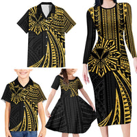 Hawaii And Philippines Family Matching Long Sleeve Bodycon Dress and Hawaiian Shirt Kanaka Maoli With Tribal Sun Together Gold LT05 - Polynesian Pride