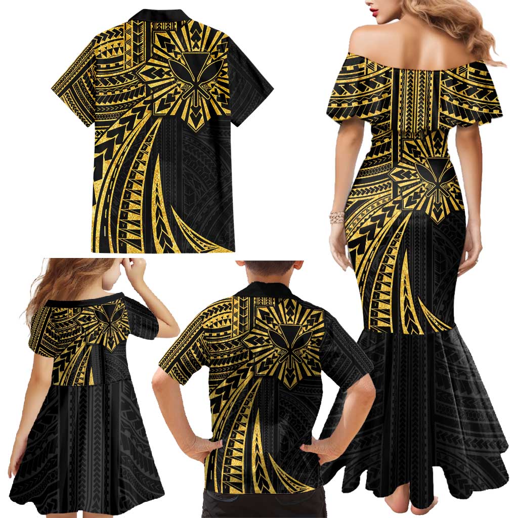 Hawaii And Philippines Family Matching Mermaid Dress and Hawaiian Shirt Kanaka Maoli With Tribal Sun Together Gold LT05 - Polynesian Pride