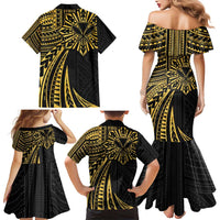 Hawaii And Philippines Family Matching Mermaid Dress and Hawaiian Shirt Kanaka Maoli With Tribal Sun Together Gold LT05 - Polynesian Pride