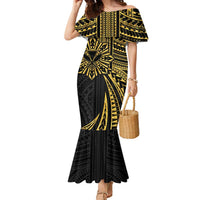 Hawaii And Philippines Family Matching Mermaid Dress and Hawaiian Shirt Kanaka Maoli With Tribal Sun Together Gold LT05 Mom's Dress Gold - Polynesian Pride