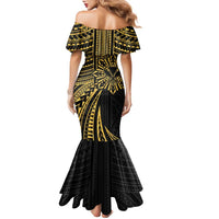 Hawaii And Philippines Family Matching Mermaid Dress and Hawaiian Shirt Kanaka Maoli With Tribal Sun Together Gold LT05 - Polynesian Pride