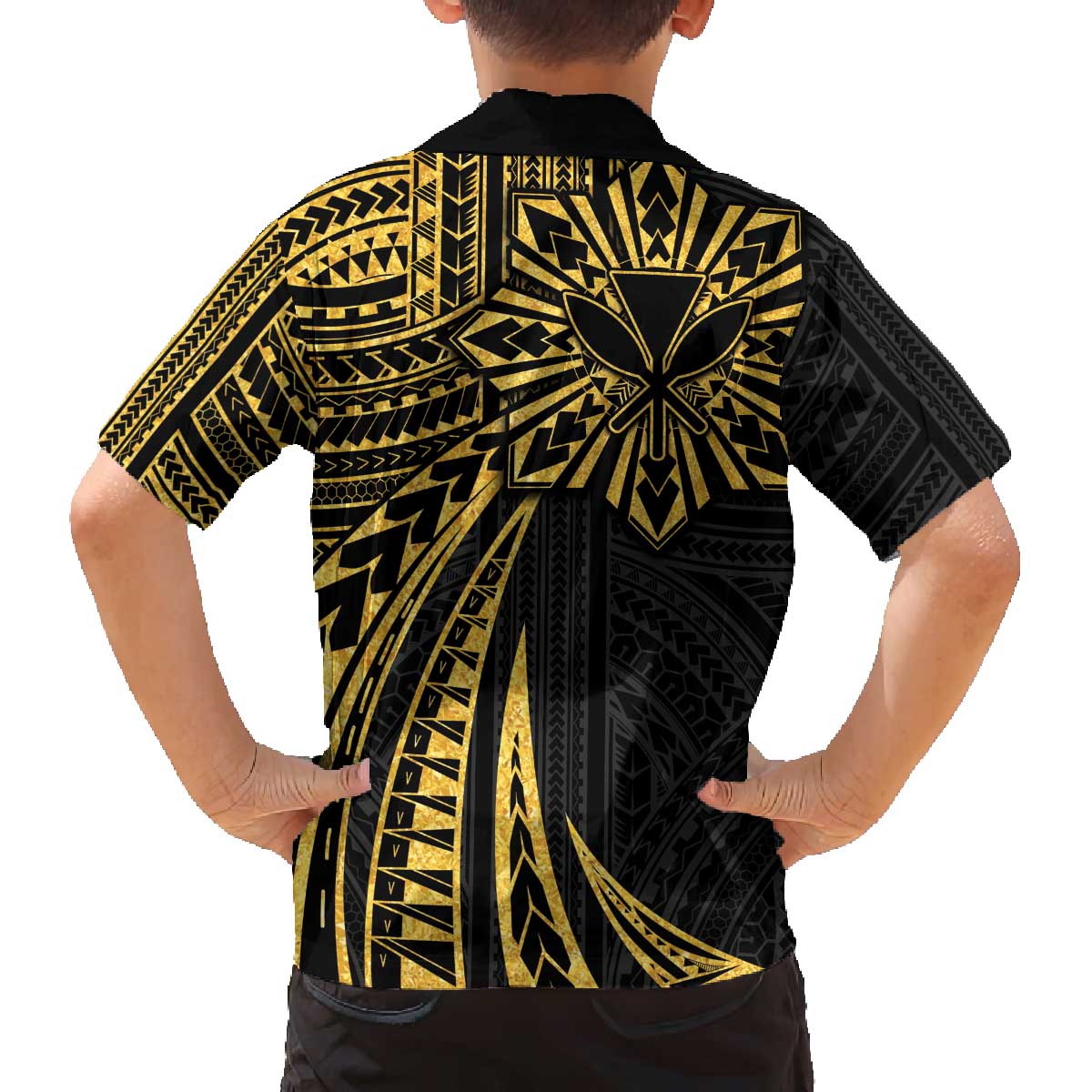 Hawaii And Philippines Family Matching Off The Shoulder Long Sleeve Dress and Hawaiian Shirt Kanaka Maoli With Tribal Sun Together Gold LT05 - Polynesian Pride